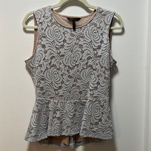 BCBG MAXAZRIA - Light Blue Lace Peplum Top - Small